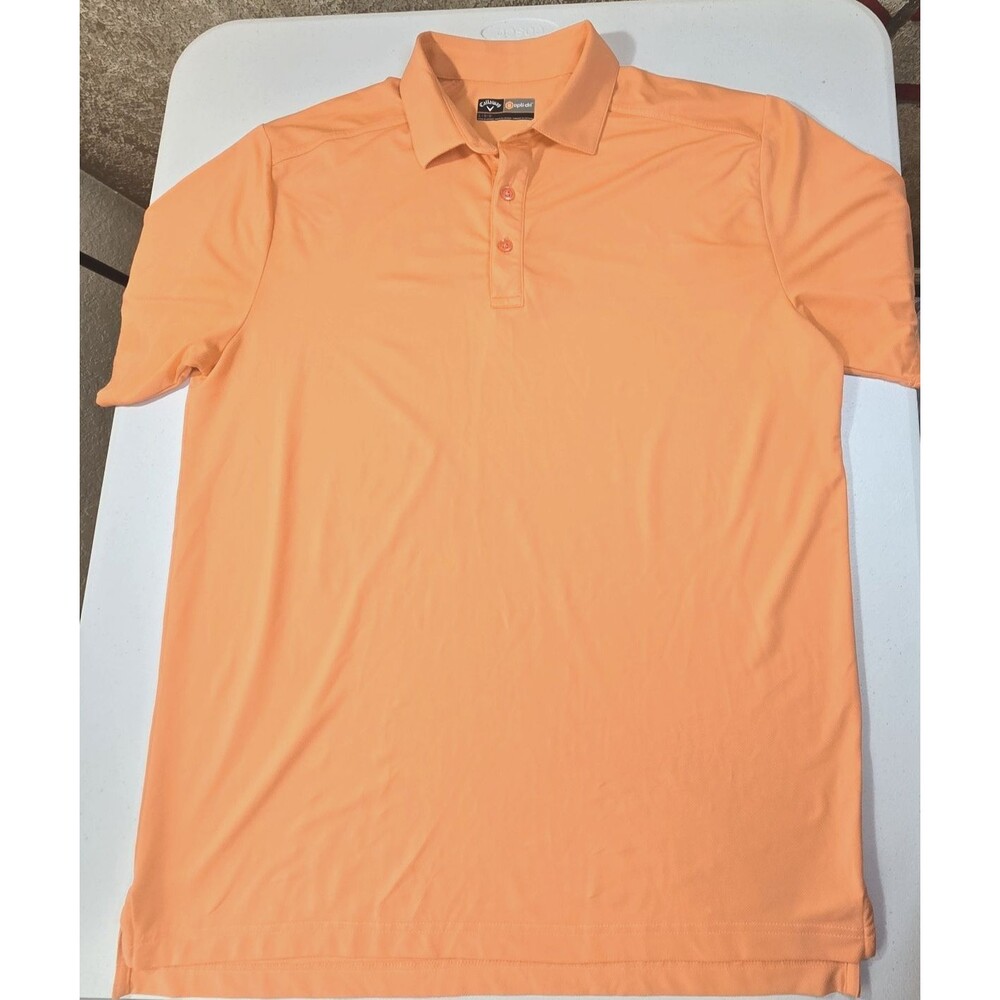 Callaway Polo Shirt Mens L Soft Orange Collar Golf Opti-Dri Wicking, UV Golf